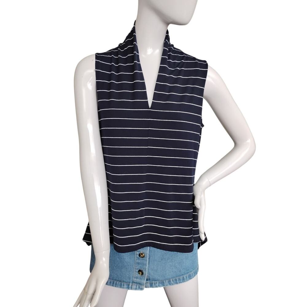 Philosophy High Low Blouse Size Medium Navy Blue Striped Sleeveless Pullover